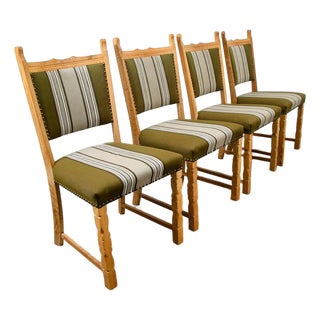 Mid Century Danish Modern Dining Chairs Set 4 Attributed to Henning Kjaernulf White Oak Green For Sale