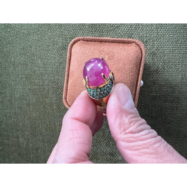 Bochic "Orient" Sapphire, Emerald & Ruby Cocktail Ring Set 18K Gold & Silver Natural Cabochon Ruby - 21.00 Carat Natural...