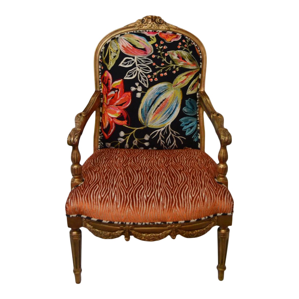 Vintage Gold Chair with Floral Embroidery Chairish