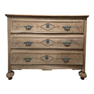 19th Century French Bleached Oak Chest of Drawers With Carved Details For Sale