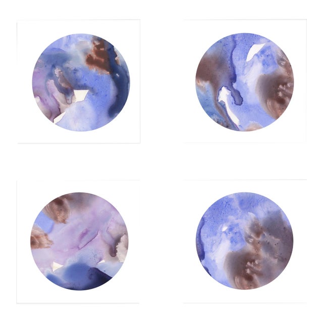 Painted Circles in Purple Watercolor - Set of 4 Giclée Prints For Sale
