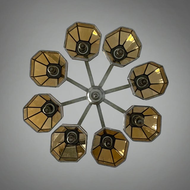 Art Deco German Chandelier in Yellow Glass and Metal, 1930s For Sale - Image 11 of 18