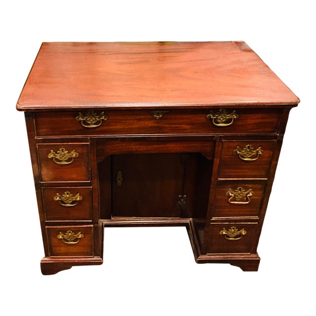 19th C Victorian Walnut Kneehole Desk With Key, Petite and Multipurpose For Sale