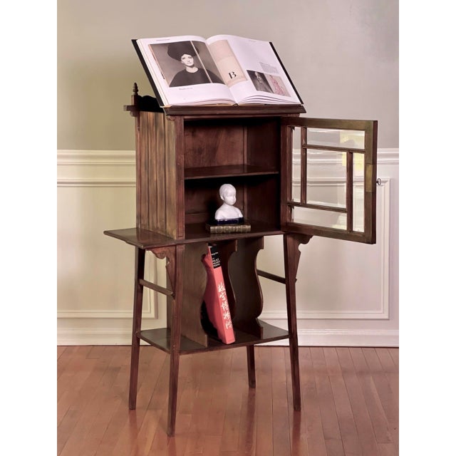 Art Nouveau Walnut Display or Music Cabinet With Beveled Glass and Easel Stand, C. 1910s For Sale - Image 17 of 17