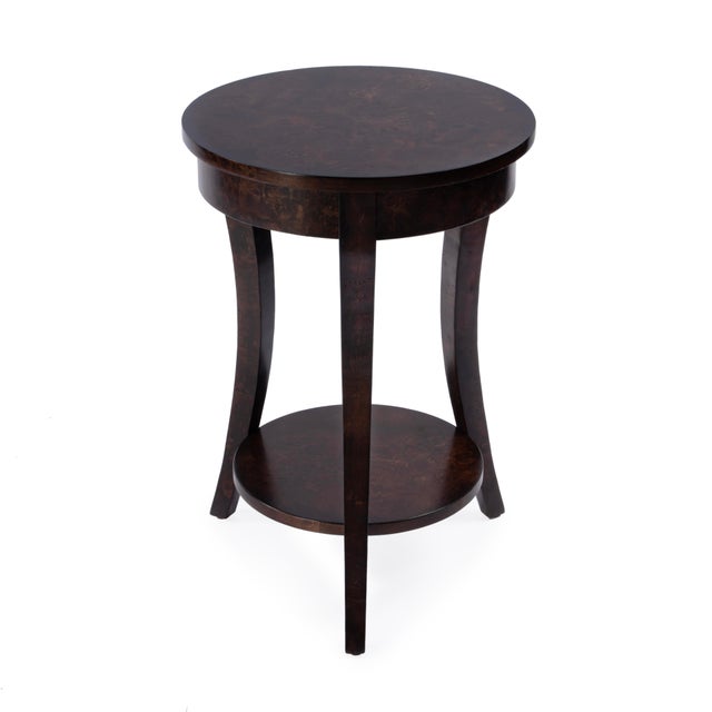 Spritely Home Accent Furniture Holdin 18 in. W Round Wood Side Table with Lower Open Shelf, Dark Burl For Sale - Image 4 of 9