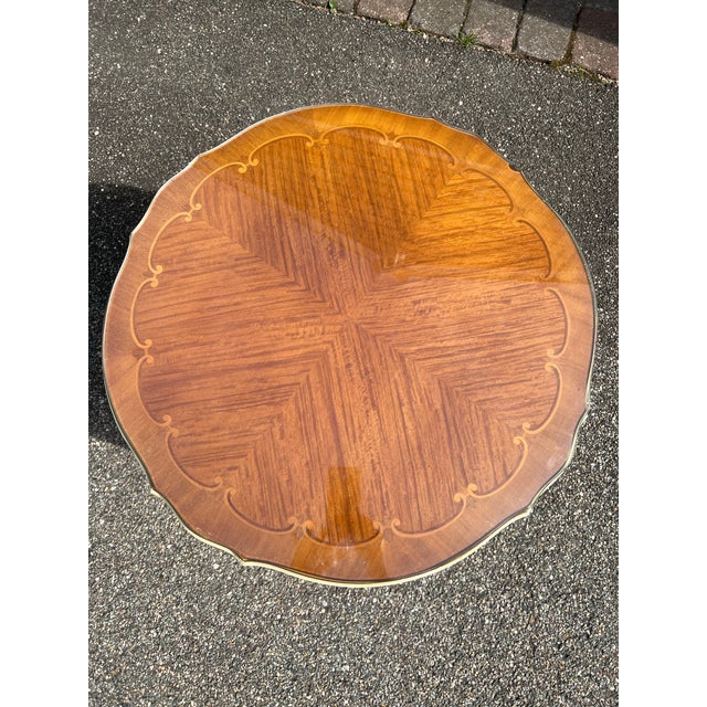 Wood Vintage Italian-Style Marquetry Round Accent Table / Nightstand With Storage For Sale - Image 7 of 12