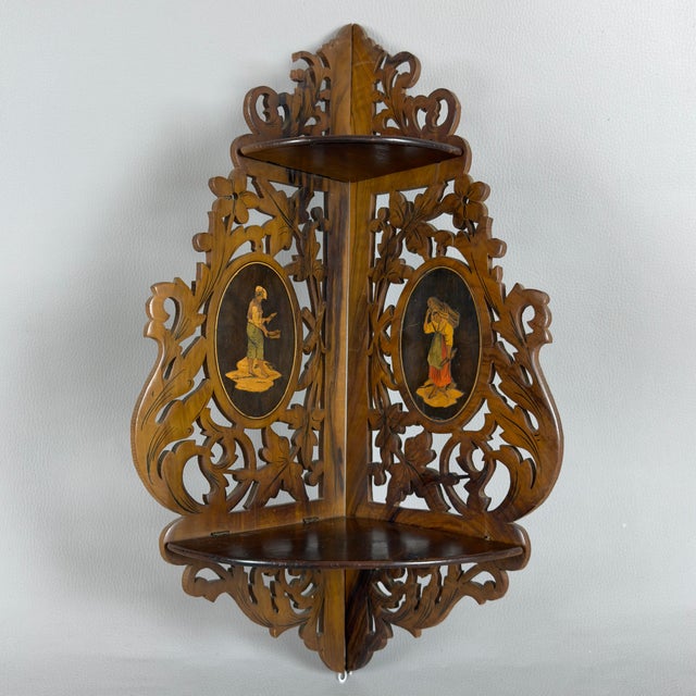 Folding Corner Shelf in Perforated Wood For Sale - Image 11 of 11