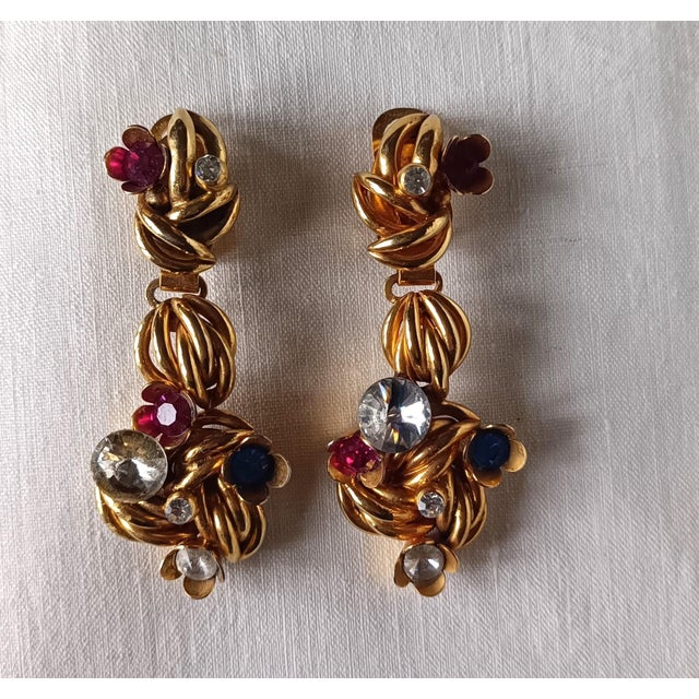 Golden Clip-on Costume Jewelry Earrings, 1980s, Set of 2 For Sale - Image 9 of 10