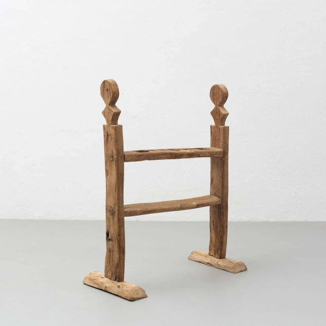 Wood Spanish Hachero Traditional Natural Oak Wood Candleholder, 1890s For Sale - Image 7 of 18