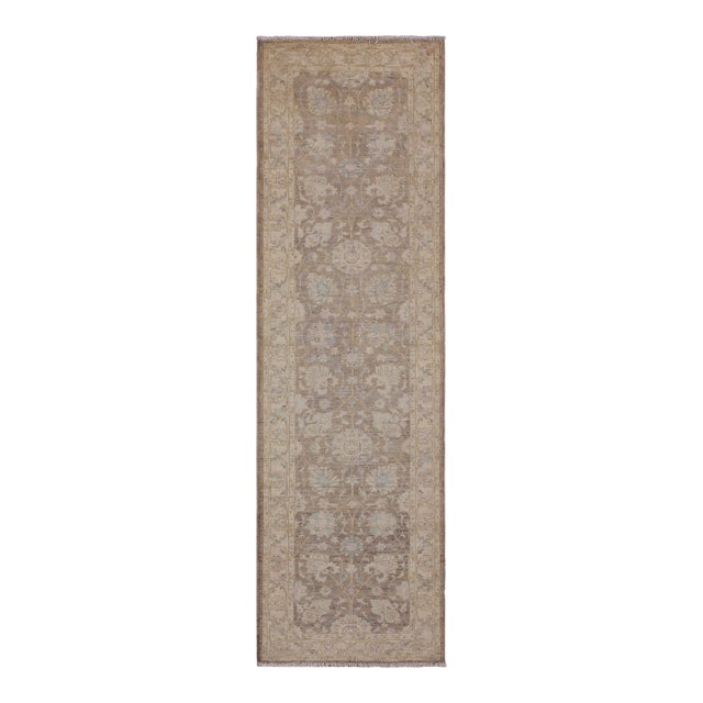Boho Chic Ziegler 1990's Brown/Ivory Wool Runner Rug- 2'9'' X 9'10'' For Sale