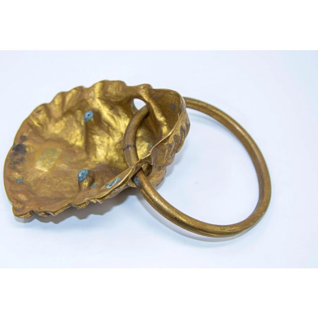 Metal Vintage Cast Brass Lion's Head Large Door Knocker For Sale - Image 7 of 12