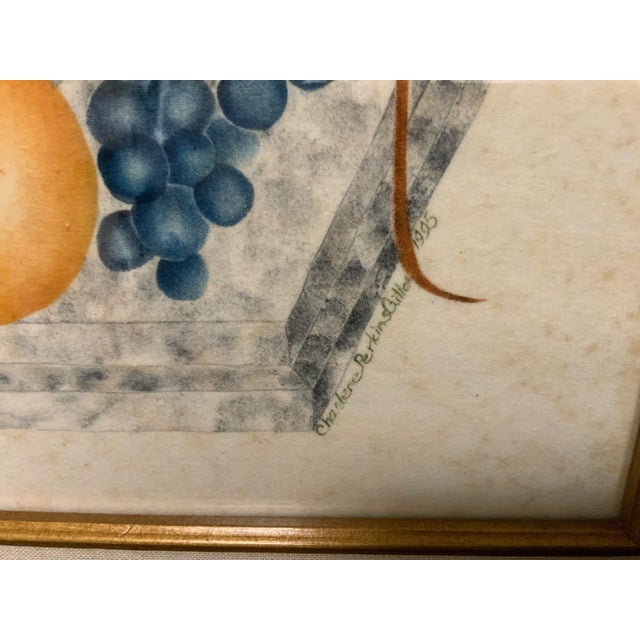 Textile Late 20th Century Theorem Still Life Framed Painting of Fruit For Sale - Image 7 of 10