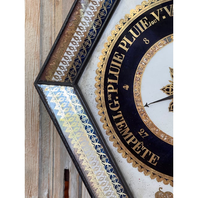 19th Century 19th Century French Eglomise Barometer With Lyre-Form Thermometer For Sale - Image 5 of 11