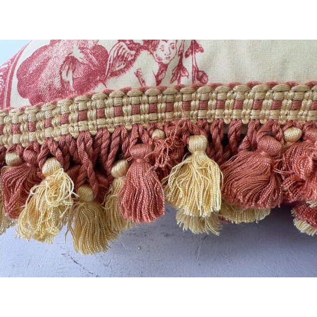 This is a pair of French empire inspired tasseled cotton toile pillows. This French empire toile is in beautiful tones of...