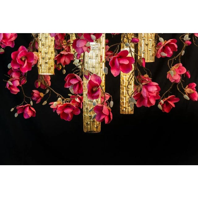 Not Yet Made - Made To Order Large Flower Power Fuchsia Magnolia Round Chandelier with 24k Gold Pipes from VGnewtrend, Italy For Sale - Image 5 of 10