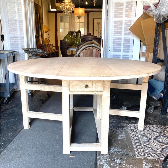 Vintage 60" Dovetail White Washed Rustic Drop Leaf Dining Table For Sale - Image 13 of 13