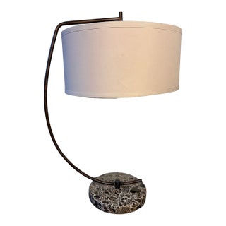 Italian Modernist Style Bronze-Finish & Stone Cantilever Table Lamp For Sale