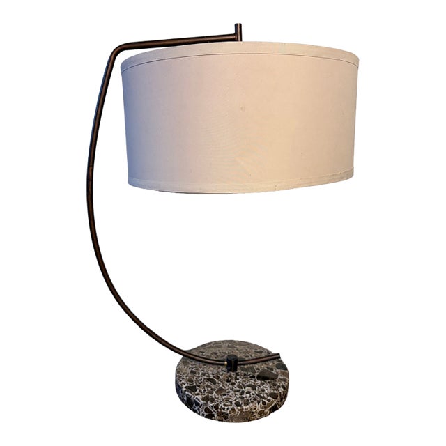 Italian Modernist Style Bronze-Finish & Stone Cantilever Table Lamp For Sale