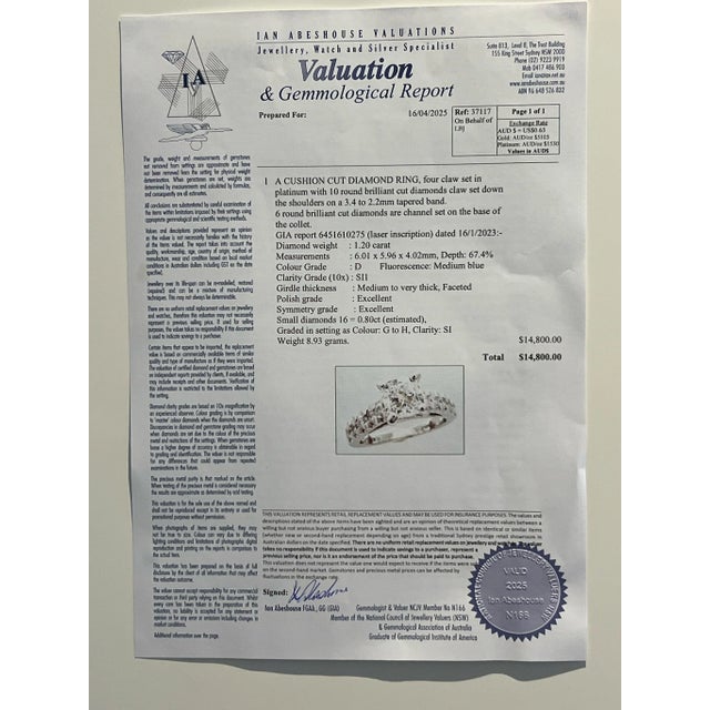 GIA Platinum Cushion Cut Diamond Ring 2.00ct 8.95g For Sale - Image 10 of 10