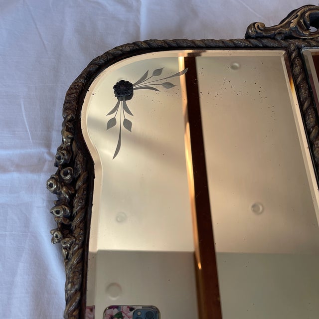 1920s 1920's Large Etched Beveled Giltwood and Gesso Mirror For Sale - Image 5 of 12