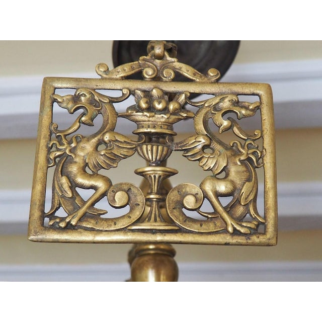 Antique Gothic Brass Dragon Griffin Chandelier, 1890s For Sale - Image 4 of 11