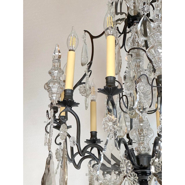 Mid 20th Century Mid 20th Century Restored Louis XV Blackened Bronze Crystal Cage Chandelier For Sale - Image 5 of 9