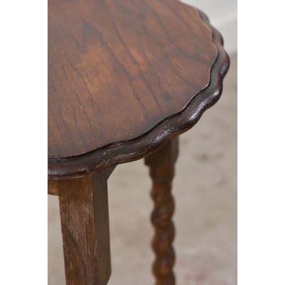 Brown Antique English Round Oak Barley Twist Table With Scalloped Edge For Sale - Image 8 of 8