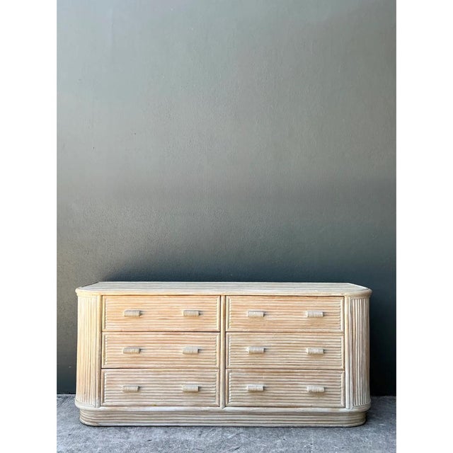 Late 20th Century Vintage Washed Pretzel Reed Six-Drawer Dresser For Sale - Image 5 of 12