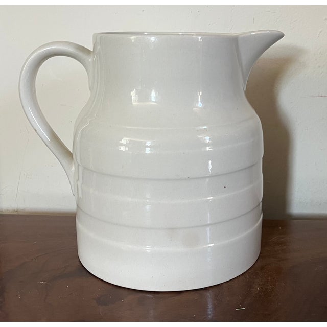 Mid-Century English Creamware 5 Pint Banded Pitcher Jug Dated 1953 For Sale - Image 12 of 12