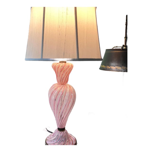 Vintage Murano glass Latticino statement lamp // Blown glass // Venetian glass // pink and white // pink ribbon // table lamp // midcentury For Sale