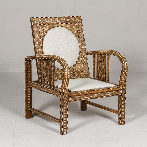 Late 20th Century Anglo Style Bone Inlaid Armchair with Folding Back and Loop Arms For Sale - Image 5 of 12