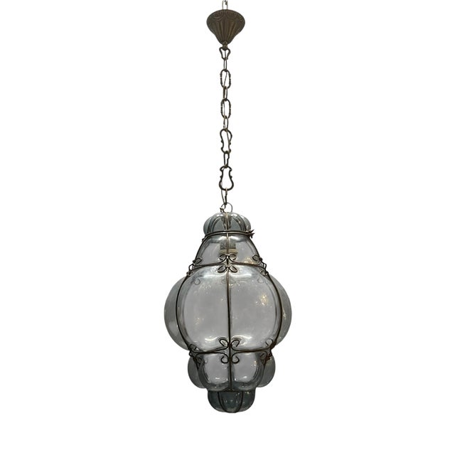 Wrought Iron Murano Glass Pendant Light, 1960s For Sale