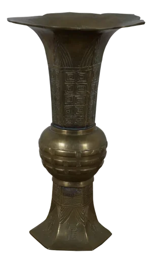 Mid Century Brass Chinese Lotus Flower Shou Longevity Gu Altar Vase