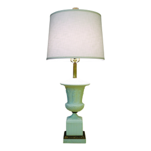 Xlarge Paul Hanson Neoclassical Modern Hollywood Regency Bisque Ceramic Marble Brass Table Lamp 1960's Italy