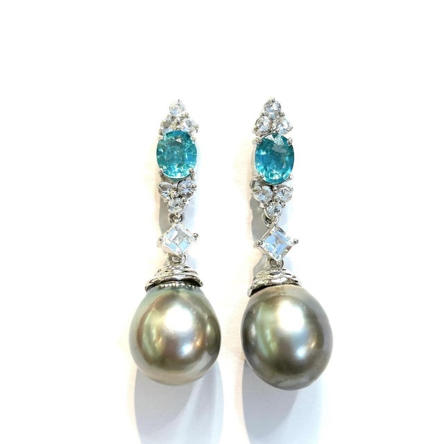 Bochic "Orient" Vintage Blue Appetite & White Topaz Earrings Set 18K Gold&Silver For Sale In New York - Image 6 of 18