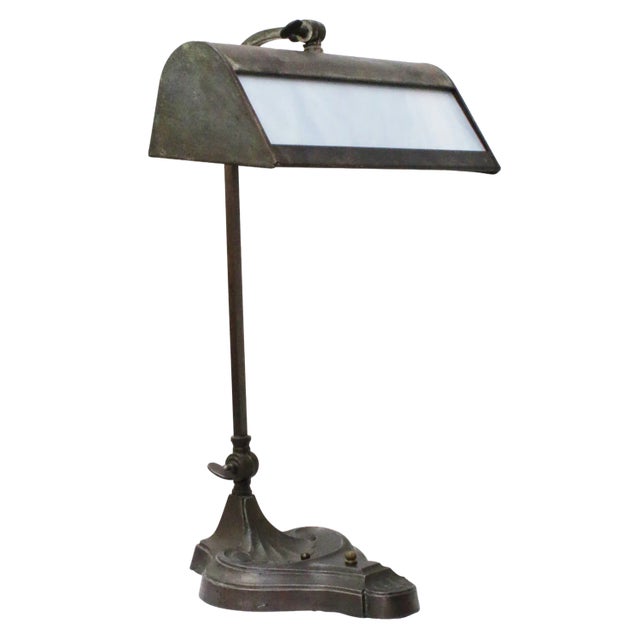 Art Deco French Brass Table Desk Light Banker Lamp For Sale