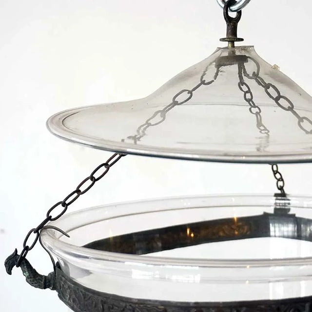 19th Century English Regency Style Glass Pendant Hall Candle Lantern For Sale - Image 4 of 5