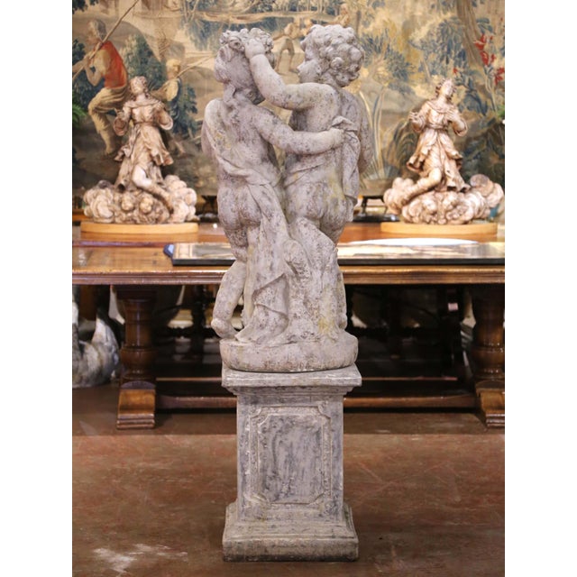Early 20th Century French Cast Stone Cherub Garden Sculpture on Pedestal For Sale - Image 14 of 14
