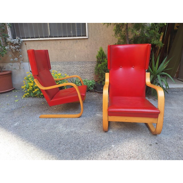 Red Model 36/401 Armchairs in Birch Wood and Leather by Alvar Aalto for Artek, 1960s, Set of 2 For Sale - Image 8 of 12