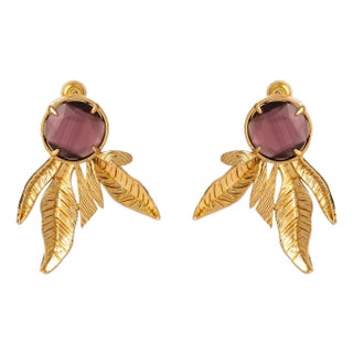 Mocha Feather Cat Eye Stud Earrings, A Pair For Sale