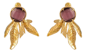Mocha Feather Cat Eye Stud Earrings, A Pair