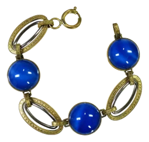 1920s Vintage Art Deco Lapis Art Glass Bracelet