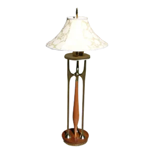 Vintage Mid Century Modern Brass and Walnut Lamp Gerald Thurston Lightolier