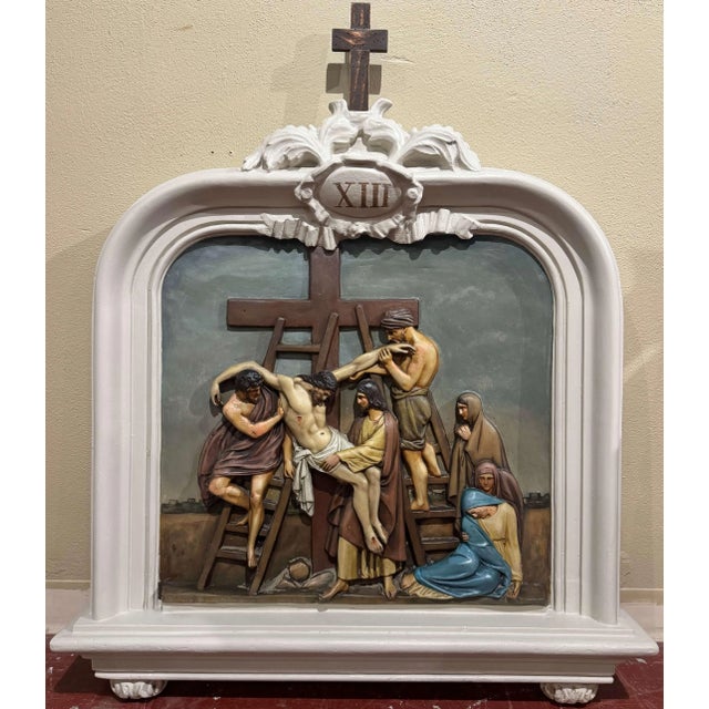 Complete Set of 14 19th Century French Polychrome Stations of the Cross Panels For Sale - Image 9 of 12