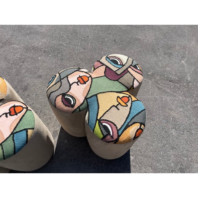 Pair of Designer Poufs, Stools, Ottomans, Patchwork Fabric, Italy, Picasso For Sale - Image 4 of 15