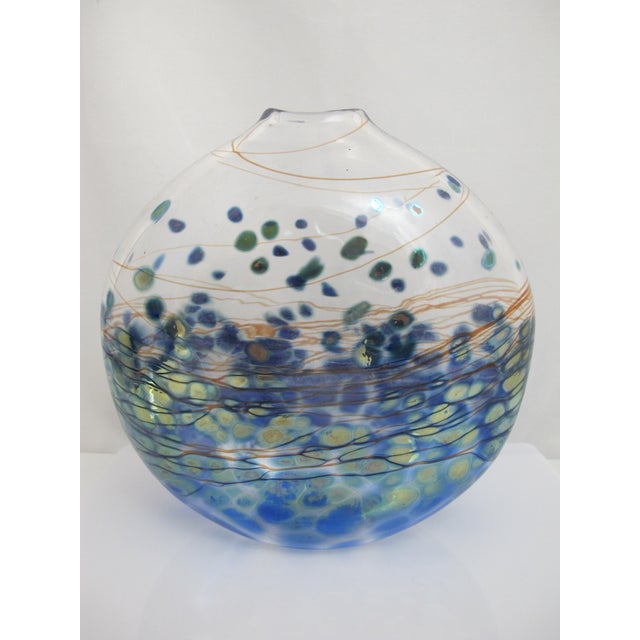 Donald Carlson Pacific Nw Blue Green Studio Art Glass Spherical Vase For Sale In Portland, OR - Image 6 of 10