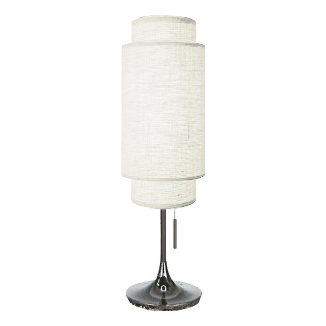 1960s Mid Century Lollipop Table Lamp by Nova of California - Black Nickel, White Linen Double Shade, on/Off Pull Chain For Sale