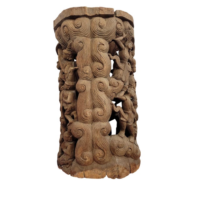 19th-Century Southeast Asian Hand-Carved Teak Temple Pillar Wrap Sculpture For Sale In West Palm - Image 6 of 18