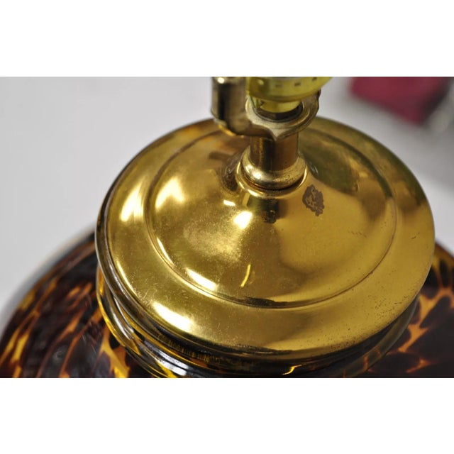 Brown Vintage Chinoiserie Hollywood Regency Tortoise Shell Blown Glass Table Lamp For Sale - Image 8 of 12