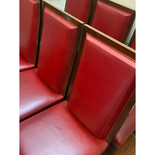 Mid-Century Modern Holly Hunt 1980s Red Leather Dinning Chairs Set of 8 For Sale - Image 3 of 13